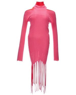 Bottega Veneta Cutout Ribbedknit Midi Dress - Pink