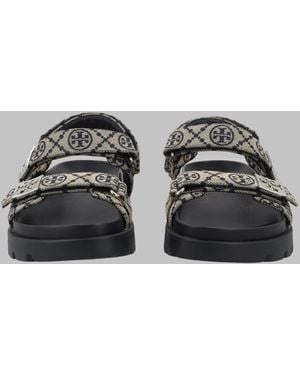 Tory Burch Sandals Mellow T Monogram Cotton Polyester - Gray