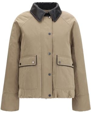 Brunello Cucinelli Padded Down Jacket With Leather Collar Cotton; Polyester; Polyamide - Natural