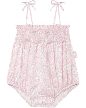 MC2 Saint Barth Dudu Newborn Cotton Romper Suit With Flower Print Overalls - Pink