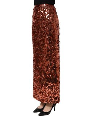 Dolce & Gabbana Sequin Highwaist Pencilcut Midi Skirt Nylon - Red
