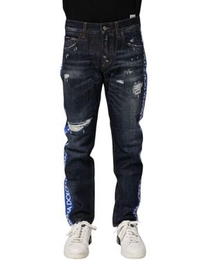 Dolce & Gabbana Distressed Logo Jeans - Blue