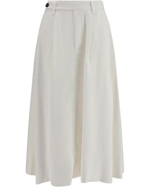 Brunello Cucinelli Fluid Twill Tailored Skirt With Monili Viscose; Linen - White