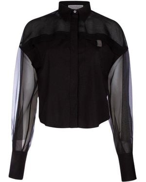 Brunello Cucinelli Sheer Panel Shirt - Black