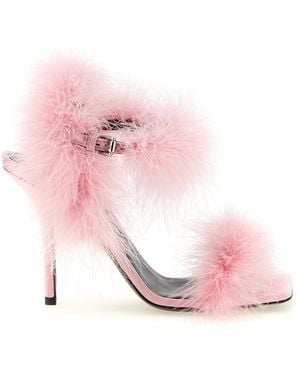 Moschino Satin Sandals And Feathers - Pink