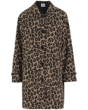 Aspesi Leopard Printed Long Sleeved Raincoat - Black