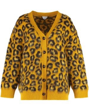 Bottega Veneta Leopard Print Wool-Mohair Cardigan Wool And Mohair Cardigans - Yellow
