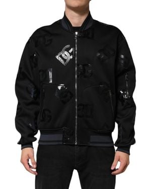 Dolce & Gabbana Logo Print Zip Up Jacket - Black