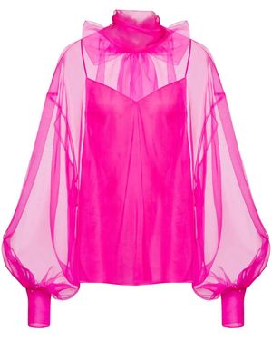 Valentino Bow-Detail Organza Silk Blouse - Pink