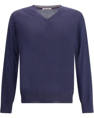 Brunello Cucinelli Ultrafine Virgin Wool Jumper - Blue