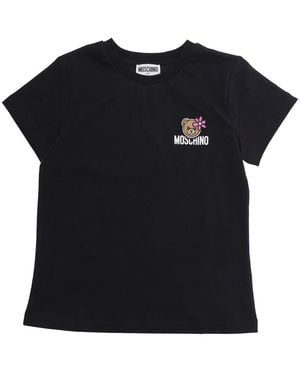 Moschino T-Shirt For Girls With Front Logo Cotton T-Shirts - Black