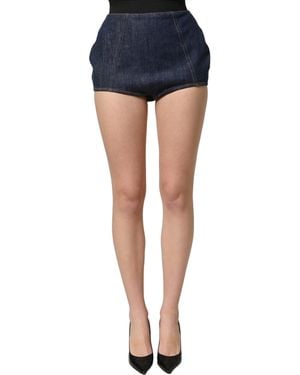 Dolce & Gabbana Cotton High Waist Denim Hotpants Shorts - Blue