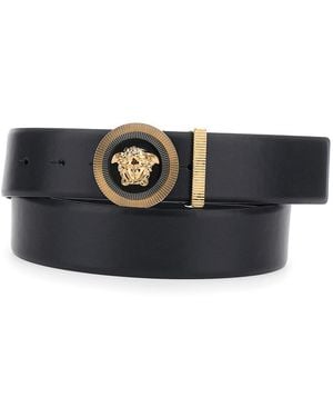 Versace Leather Belt With Medusa Buckle - Black