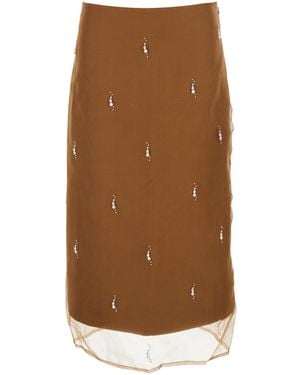 Rohe Silk Skirt With Pearl Embroidery And Tulle Hem For - Brown