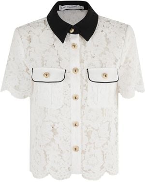 Self-Portrait Lace Contrast Collar Top - White