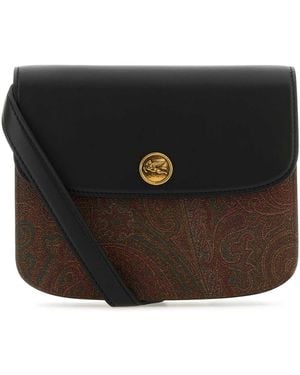 Etro Canvas And Leather Large Essential Crossbody Bag - Black