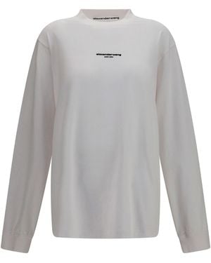 Alexander Wang Long-Sleeve Logo T-Shirt Cotton T-Shirts - Grey