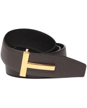 Tom Ford Leather Belt With Golden Buckle - Black