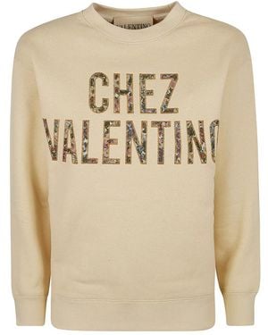 Valentino Floral Pattern Crew Neck Sweatshirt Cotton: 100. Sweatshirts - Natural