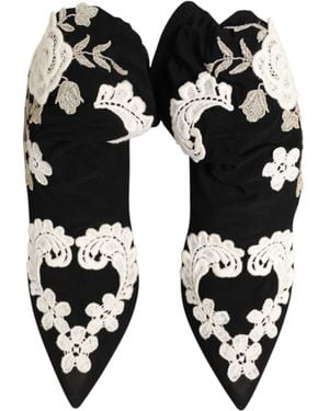 Dolce & Gabbana Embroidered Jersey Stiletto Boots Shoes Viscose Elastane - Black