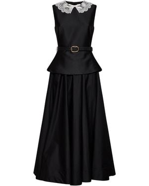 Self-Portrait Taffeta Belted Peplum Midi Dress - Black