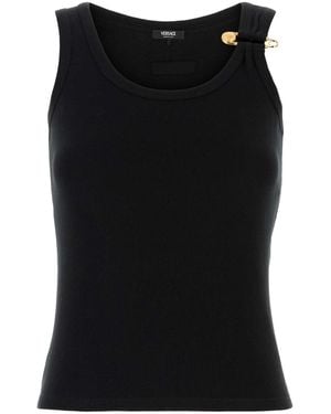 Versace Stretch Cotton Tank Top - Black