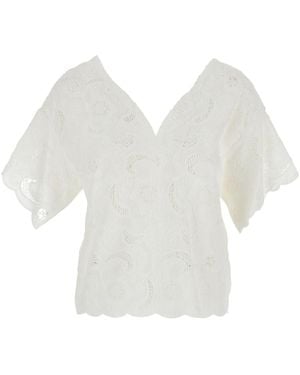 ..,merci Blouse With V-Neck And Long Sleeves - White