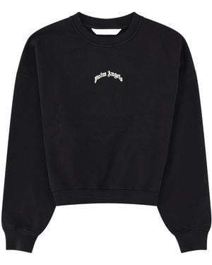 Palm Angels Cropped Sweatshirt Cotton Sweatshirts - Black