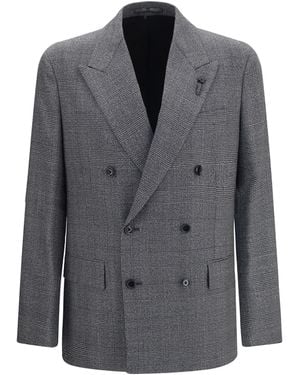 Lardini Double-Breasted Wool Blazer Merino Ovis Aries Blazers E Vests - Gray