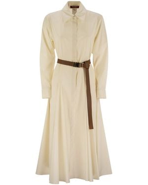Max Mara Belted Long-Sleeved Chemise Dress - Natural