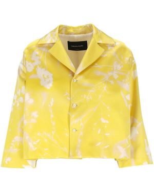 Fabiana Filippi Graphic Printed Cropped Satin Jacket - Yellow