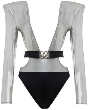 Dolce & Gabbana Belted Long Sleeve Swimsuit - Gray
