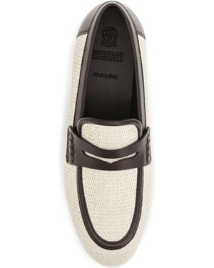 Brunello Cucinelli Leather And Raffia Loafers Polyamide - Black