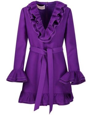 Valentino Ruffled V-Neck Mini Dress - Purple