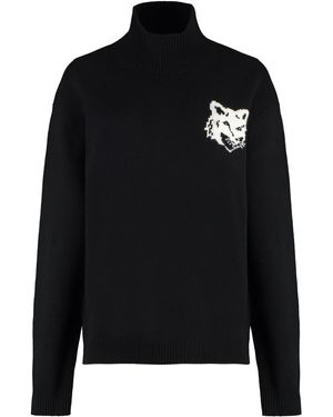 Maison Kitsuné Wool Blend Turtleneck Jumper - Black