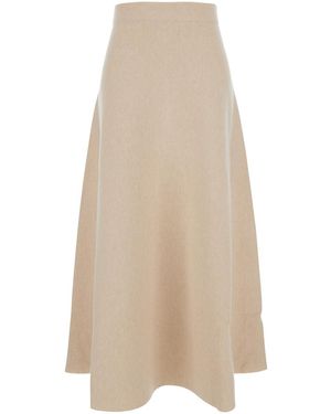 Max Mara Flared Skirt With Logo Patch Wool - Natural