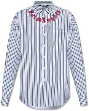 Palm Angels Logo Printed Striped Shirt - Blue