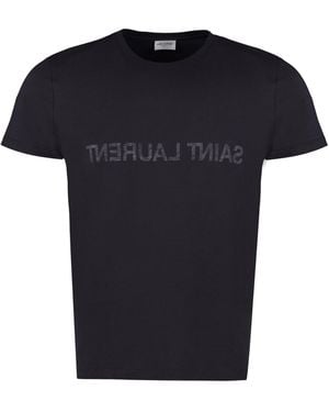 Saint Laurent Logo Cotton T-Shirt T-Shirts - Black