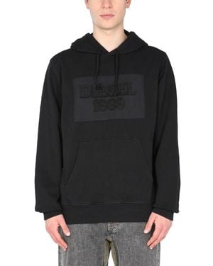 DIESEL Hoodie With Drawstring And Ribbed Detailing Cotton Sweatshirts - Black