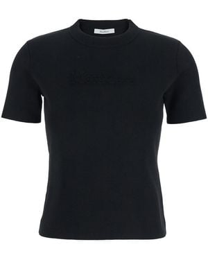 Max Mara Crewneck T-Shirt With Embroidered Logo Viscose T-Shirts & Jerseys - Black