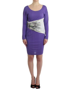Roberto Cavalli Elegant Floral Jersey Dress - Purple