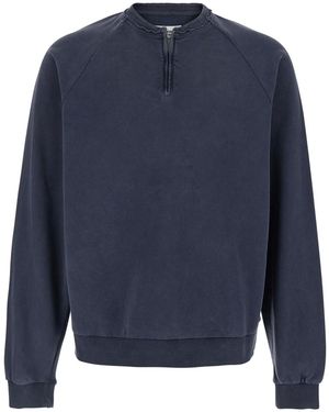 Tonywack Cotton Crewneck Sweatshirt With Half Zip Sweatshirts - Blue