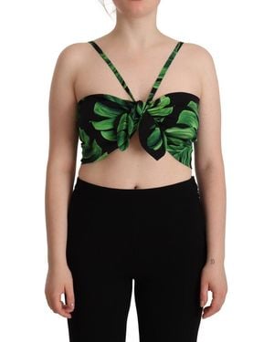 Dolce & Gabbana Elegant Leaf Print Halter Cropped Top - Green