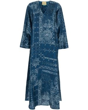 Momoní Long Dress Garcia With V-Neck And All-Over Print - Blue
