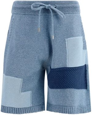 Laneus Patchwork Cotton Knit Shorts Denim Blu/ Bermuda - Blue