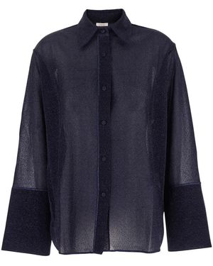 Oséree Lumiere Shirt With Classic Collar And Bell Sleeves - Blue