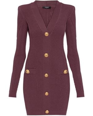 Balmain Dress With Decorative Buttons - Purple