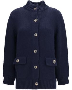 Ella High Neck Cardigan Kashmir/Capra Hircus Down Jackets - Blue