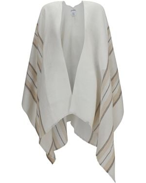 Brunello Cucinelli Open Poncho Linen, Cashmere And Silk Blend Knitwear - Grey