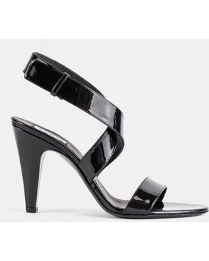 Maison AlaïA Crossed-Strap Patent Leather Cone Heel Sandal - Black